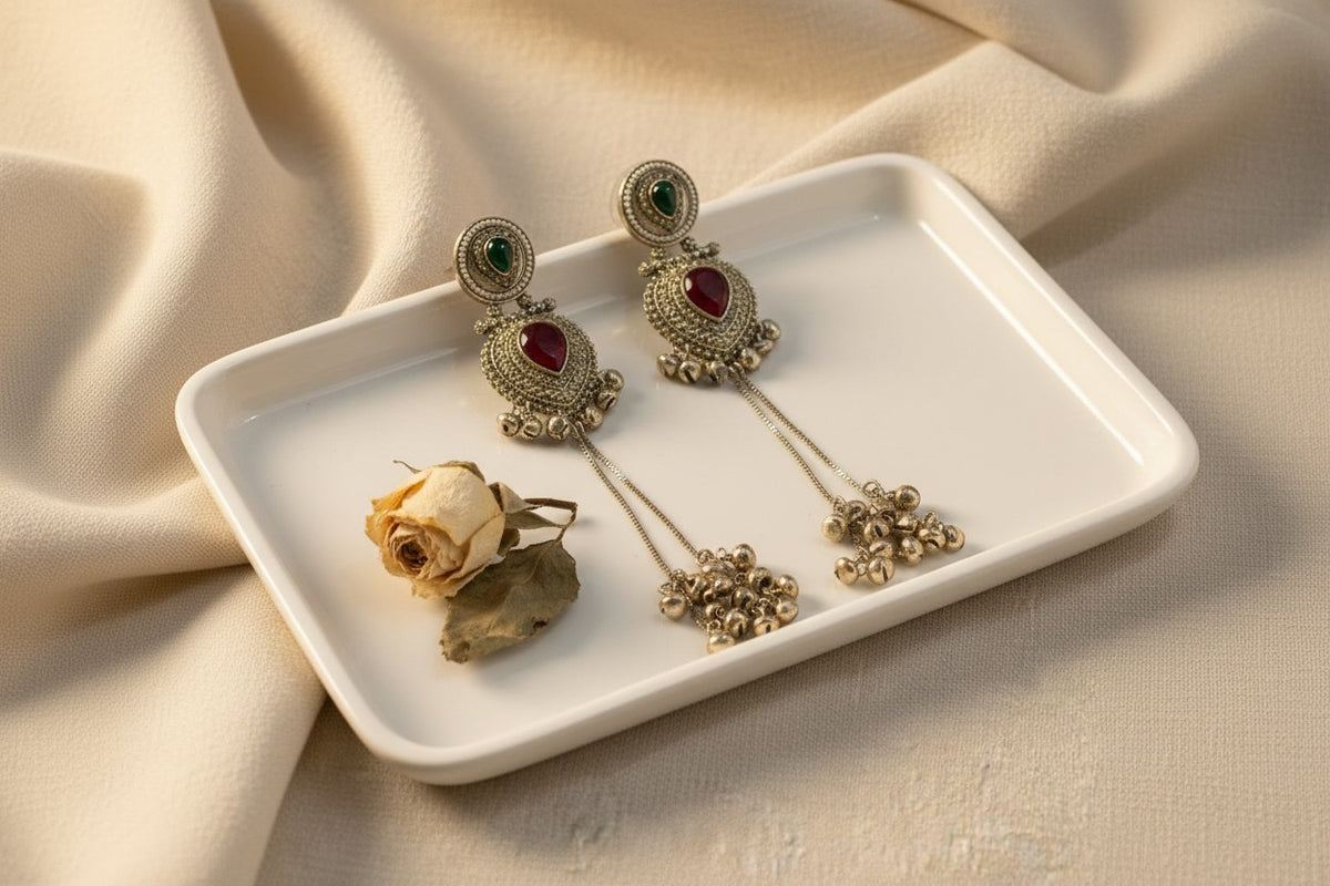Oxidised Silver Chandbali Earrings