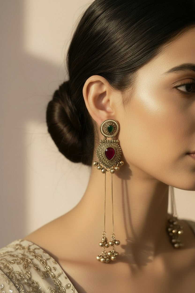 Oxidised Silver Chandbali Earrings