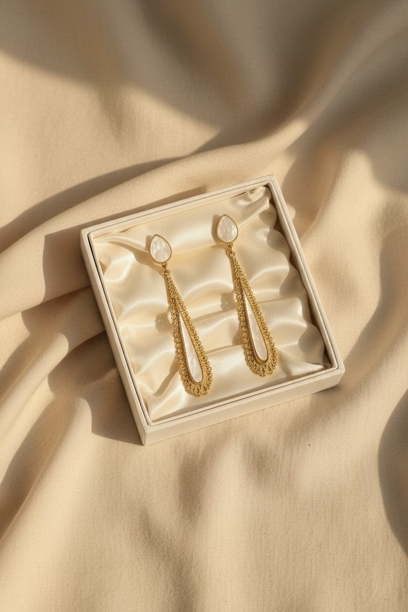 Zara Gold Braided Filigree Pearl Teardrop Earrings