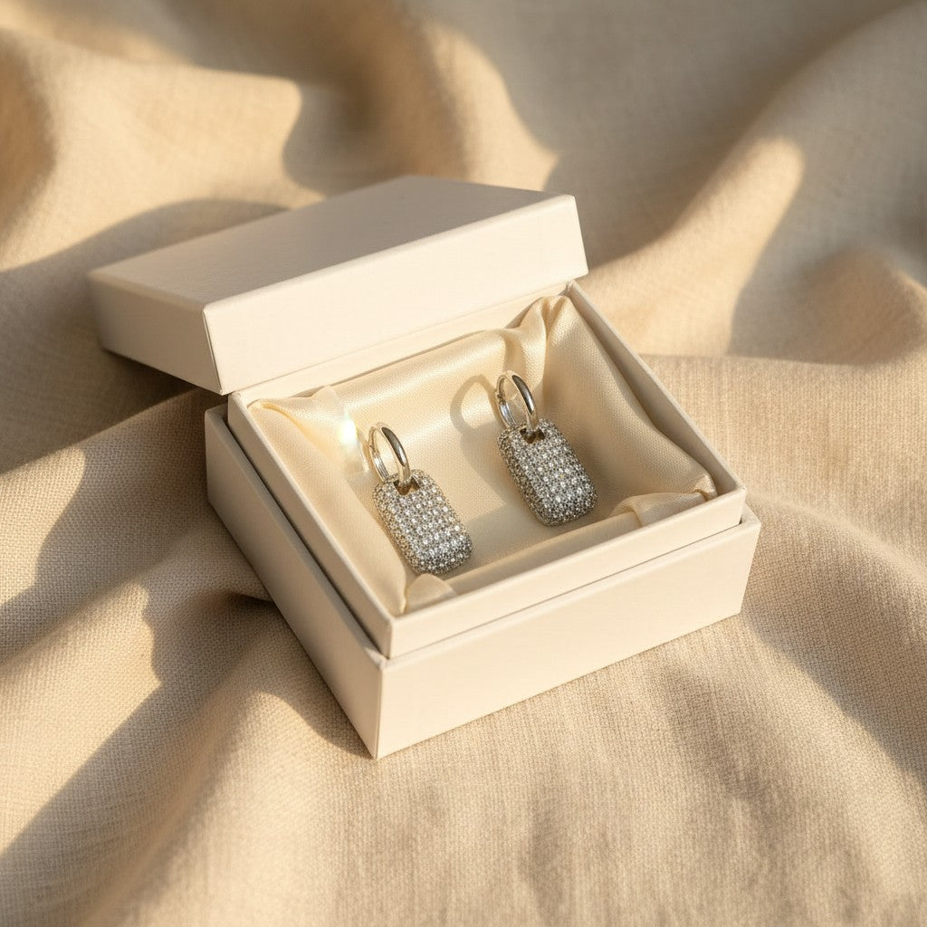 Icy Pave Rectangle Huggie Earrings
