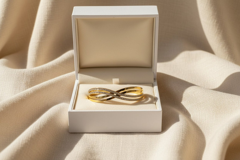 Gold Crystal Crossover Cuff Bangle