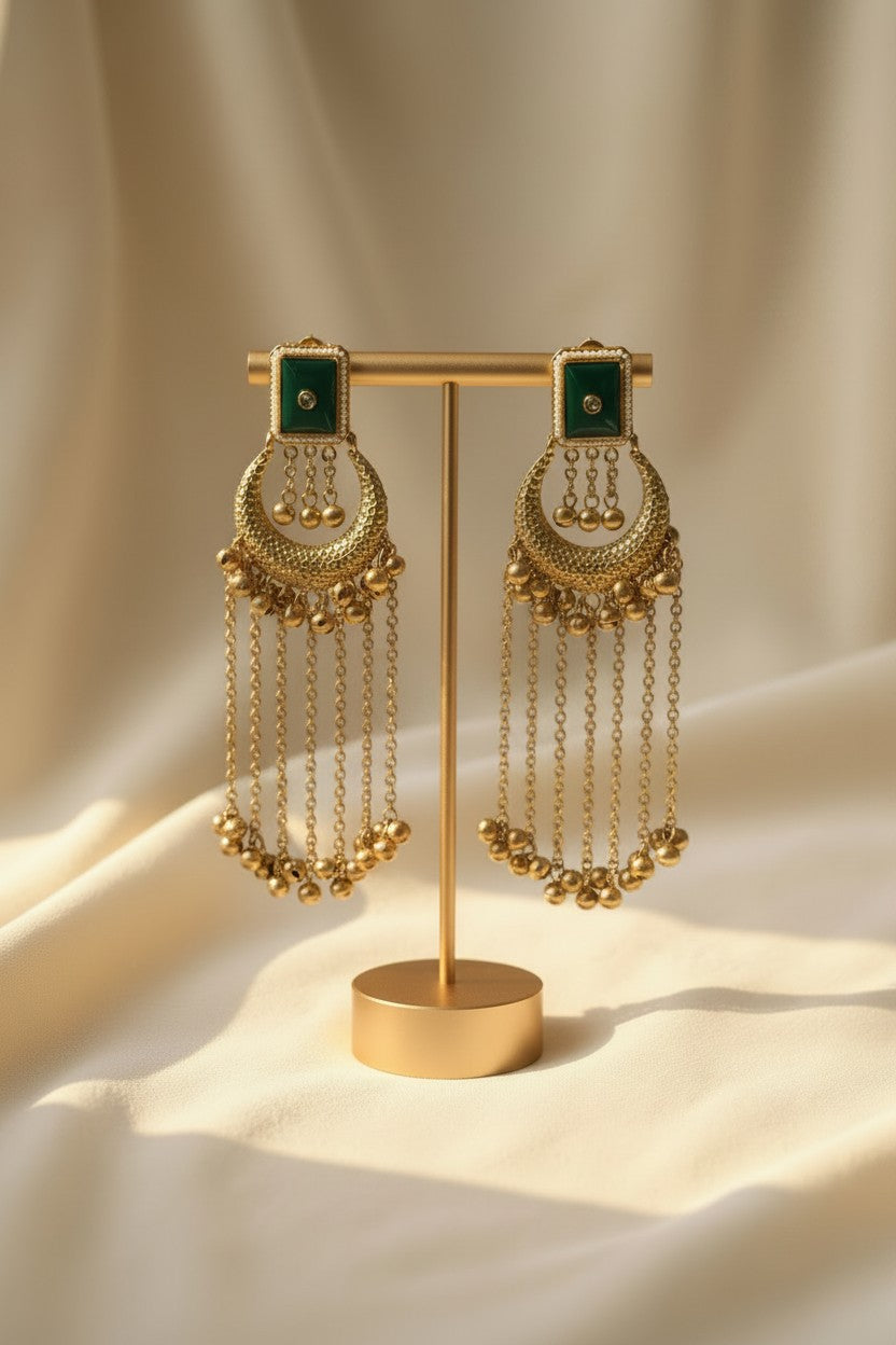 Green Meenakari Crescent Chandbali Earrings