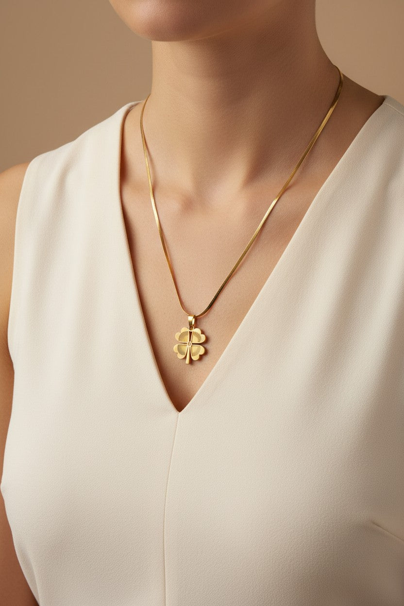 Gold Four-Leaf Clover Pendant Necklace