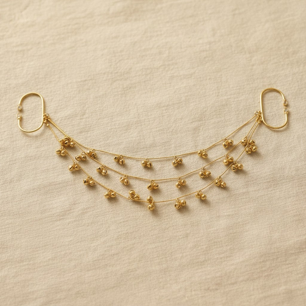 Ghungroo Ear Chain — Triple Layer Bell Ear Cuff