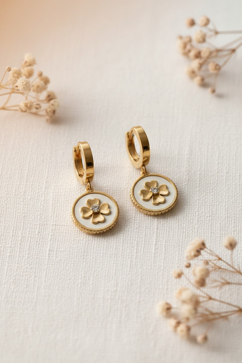 Clover Disc Hoop Earrings