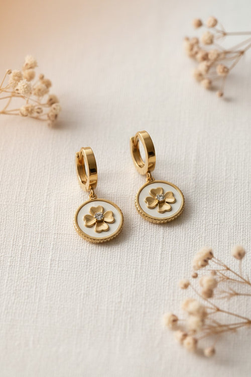 Clover Disc Hoop Earrings