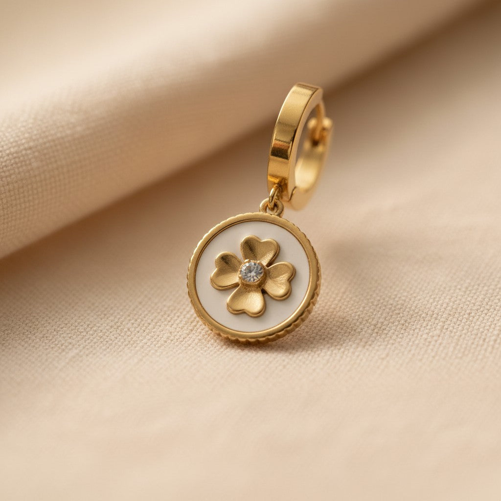 Clover Disc Hoop Earrings