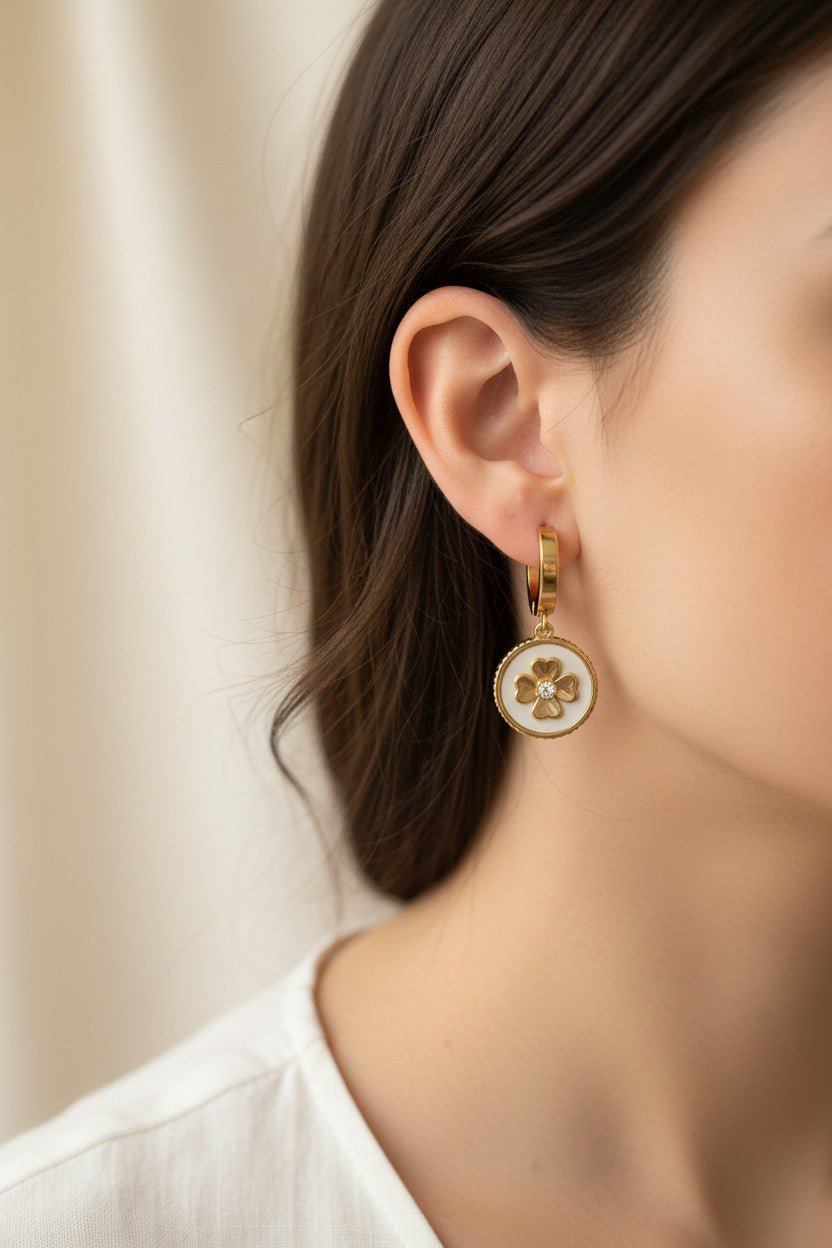Clover Disc Hoop Earrings