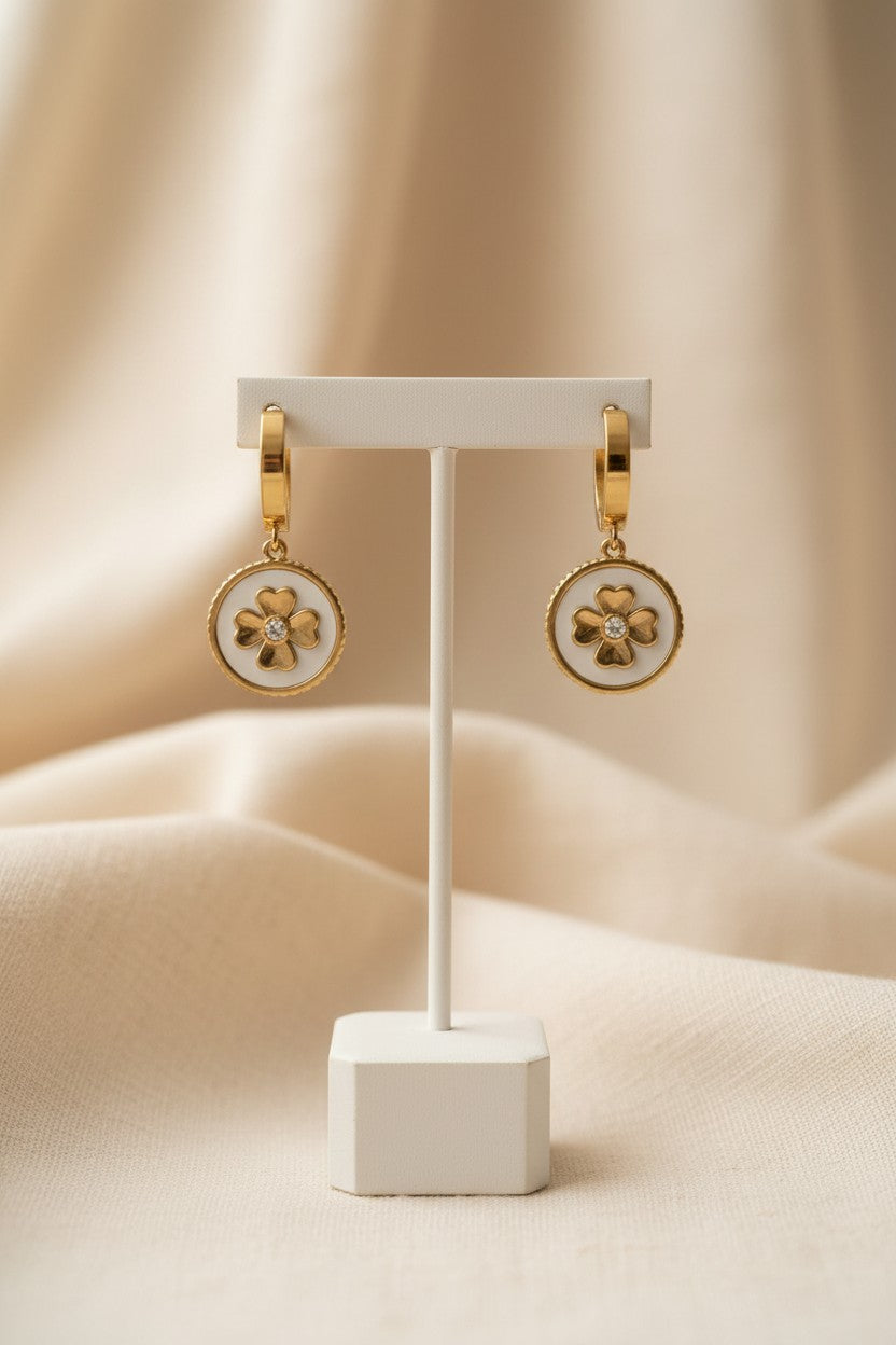Clover Disc Hoop Earrings