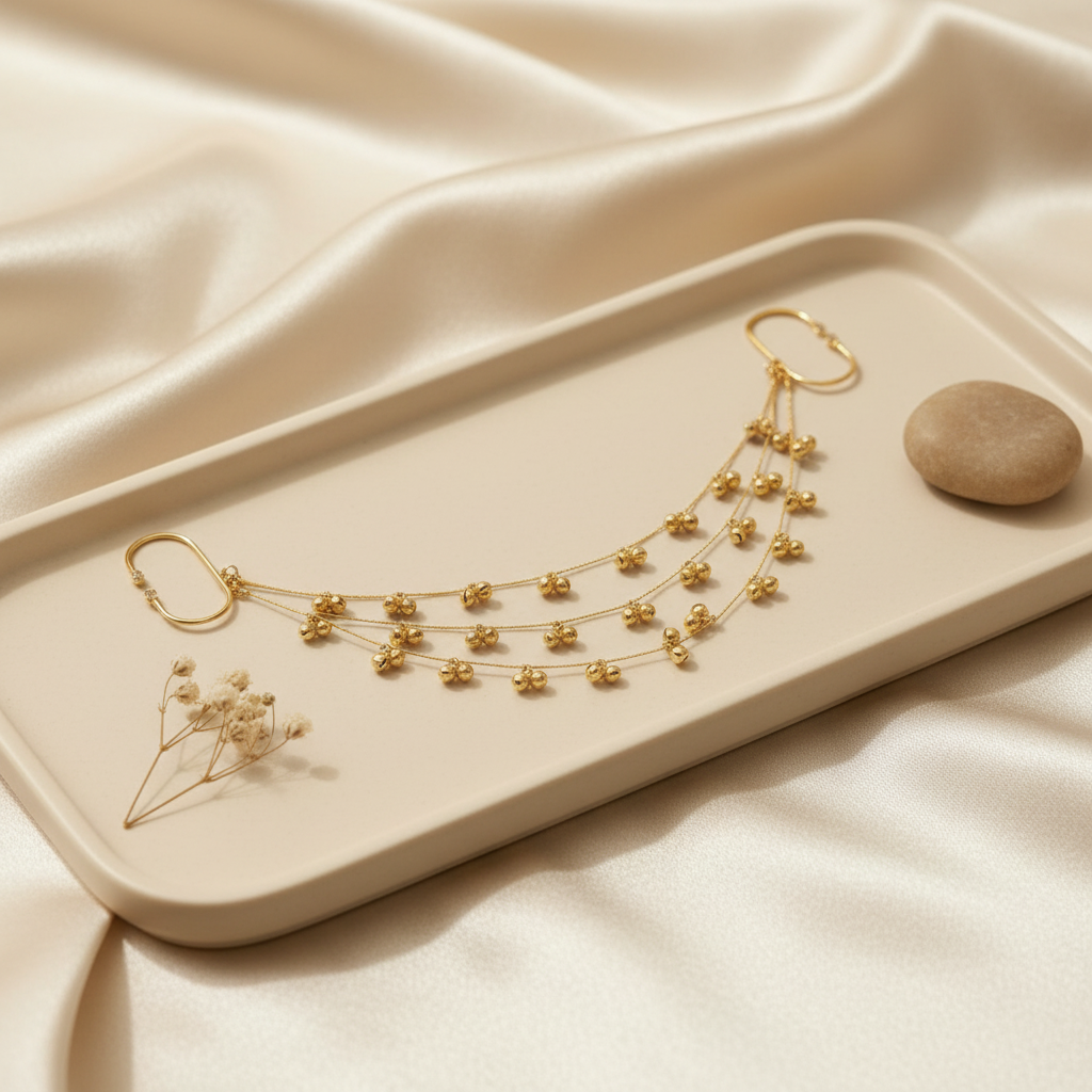 Ghungroo Ear Chain — Triple Layer Bell Ear Cuff