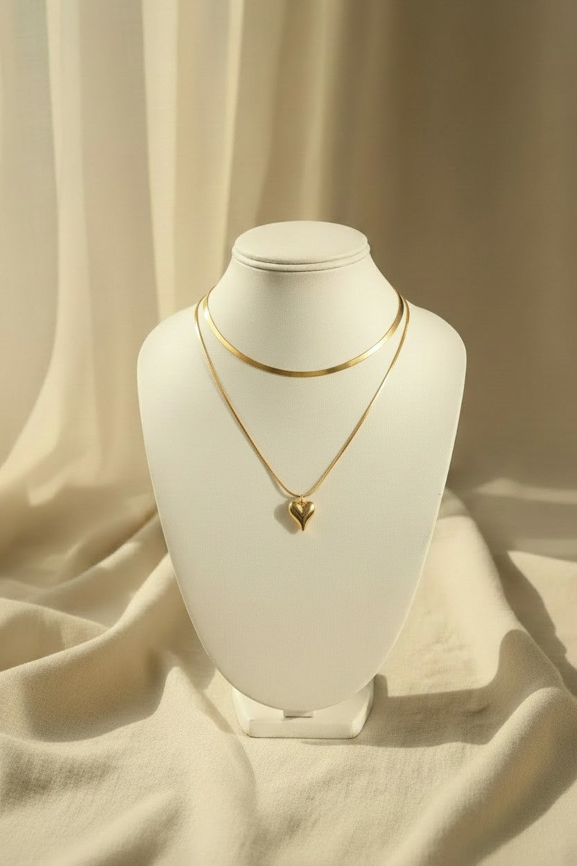 Layered Herringbone Heart Pendant