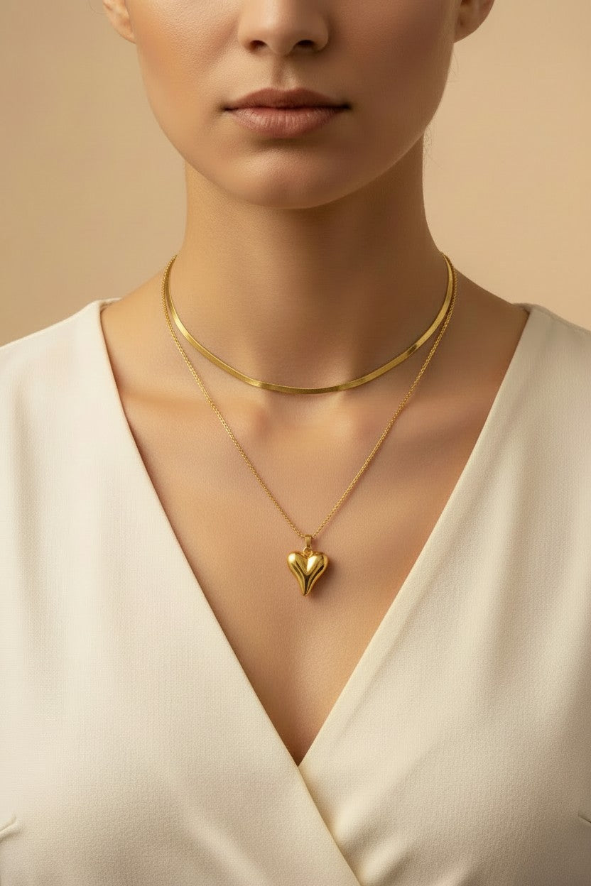 Layered Herringbone Heart Pendant