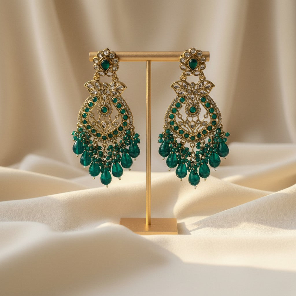 Emerald Polki Chandbali Earrings