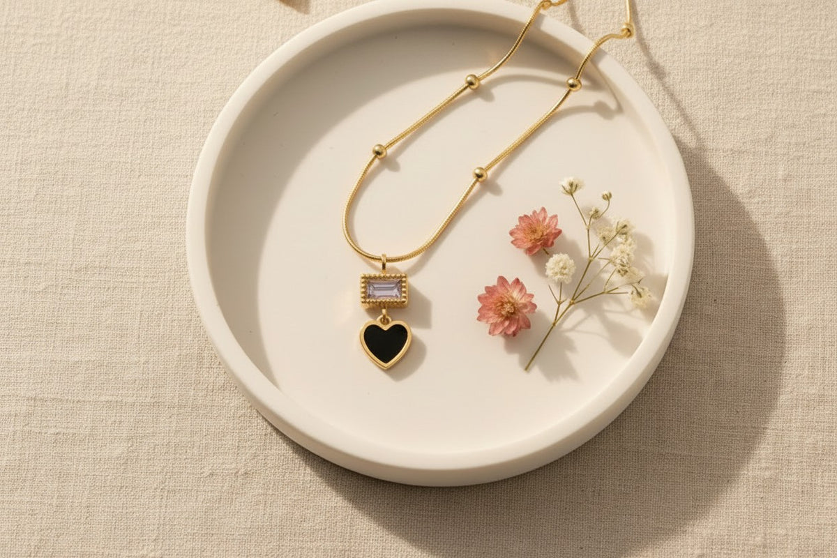 Crystal Heart Charm Gold Pendant Necklace