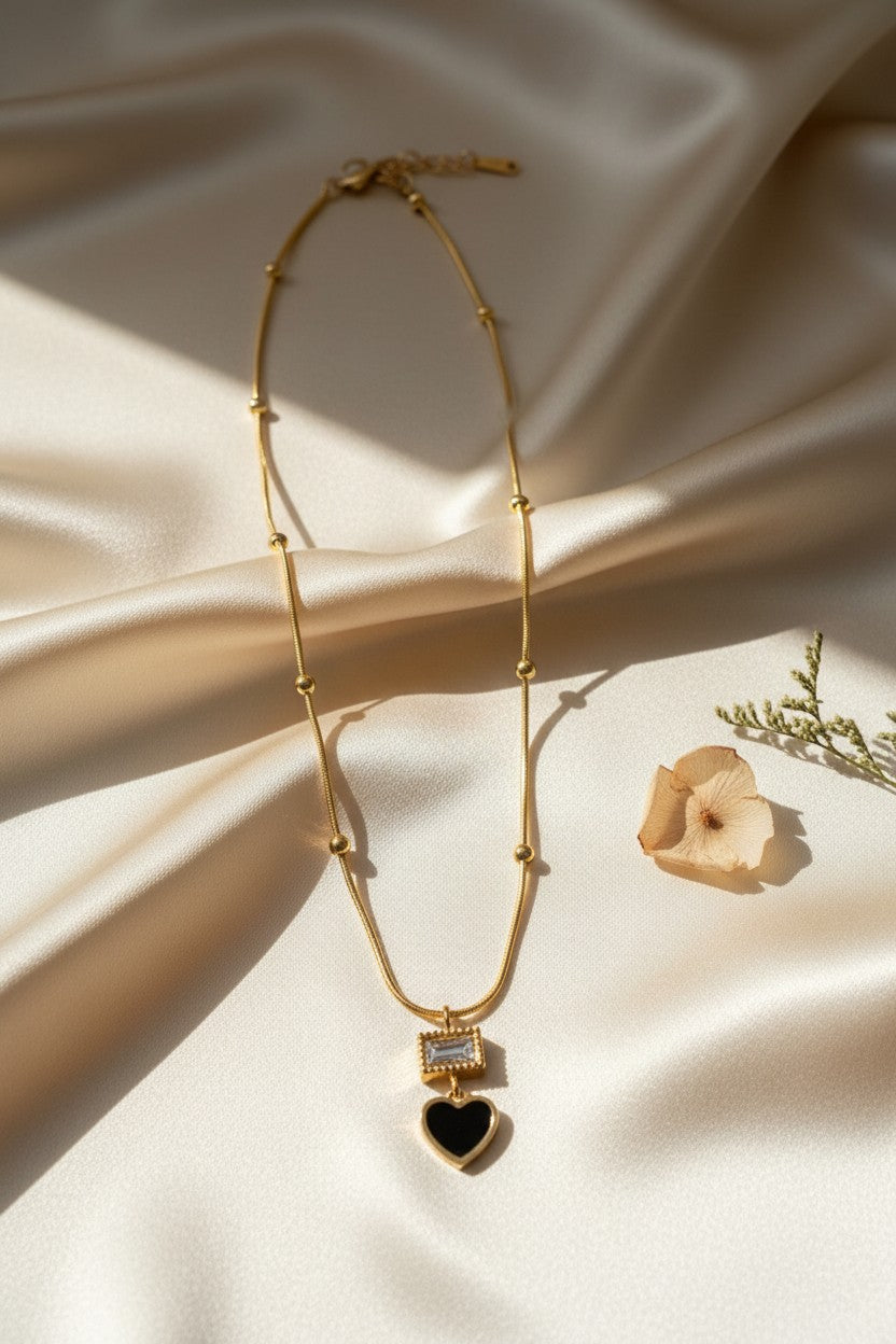 Crystal Heart Charm Gold Pendant Necklace