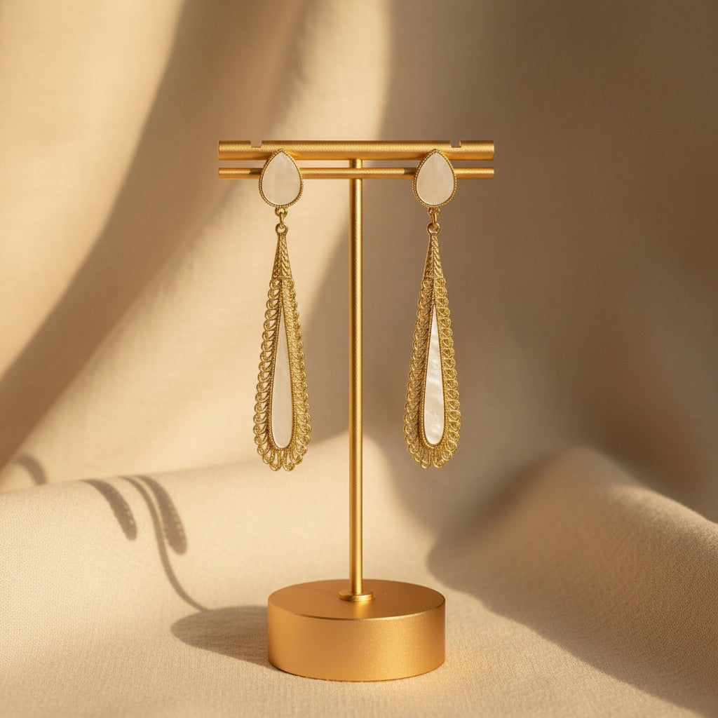 Zara Gold Braided Filigree Pearl Teardrop Earrings