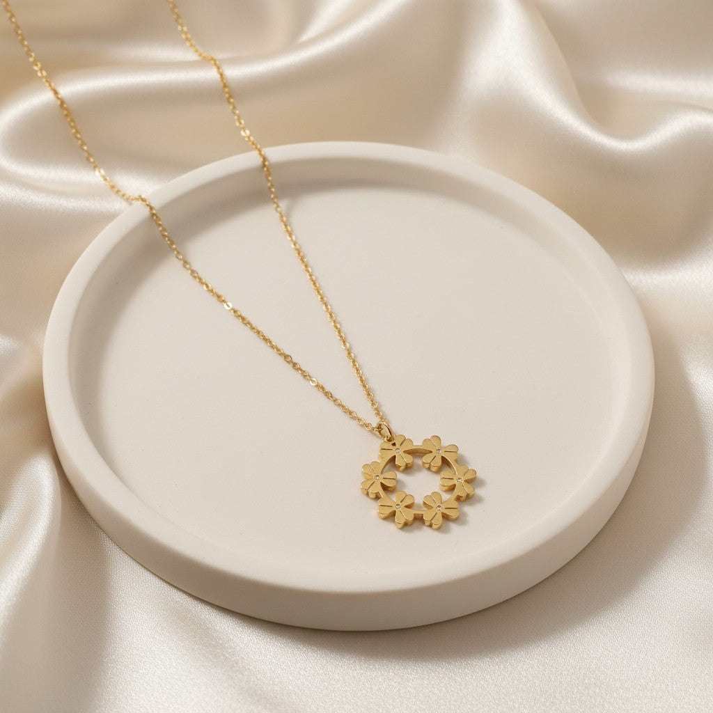 Golden Bloom Circle Pendant Necklace