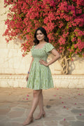 Green Stripe Heart Motif Smocked Mini Dress