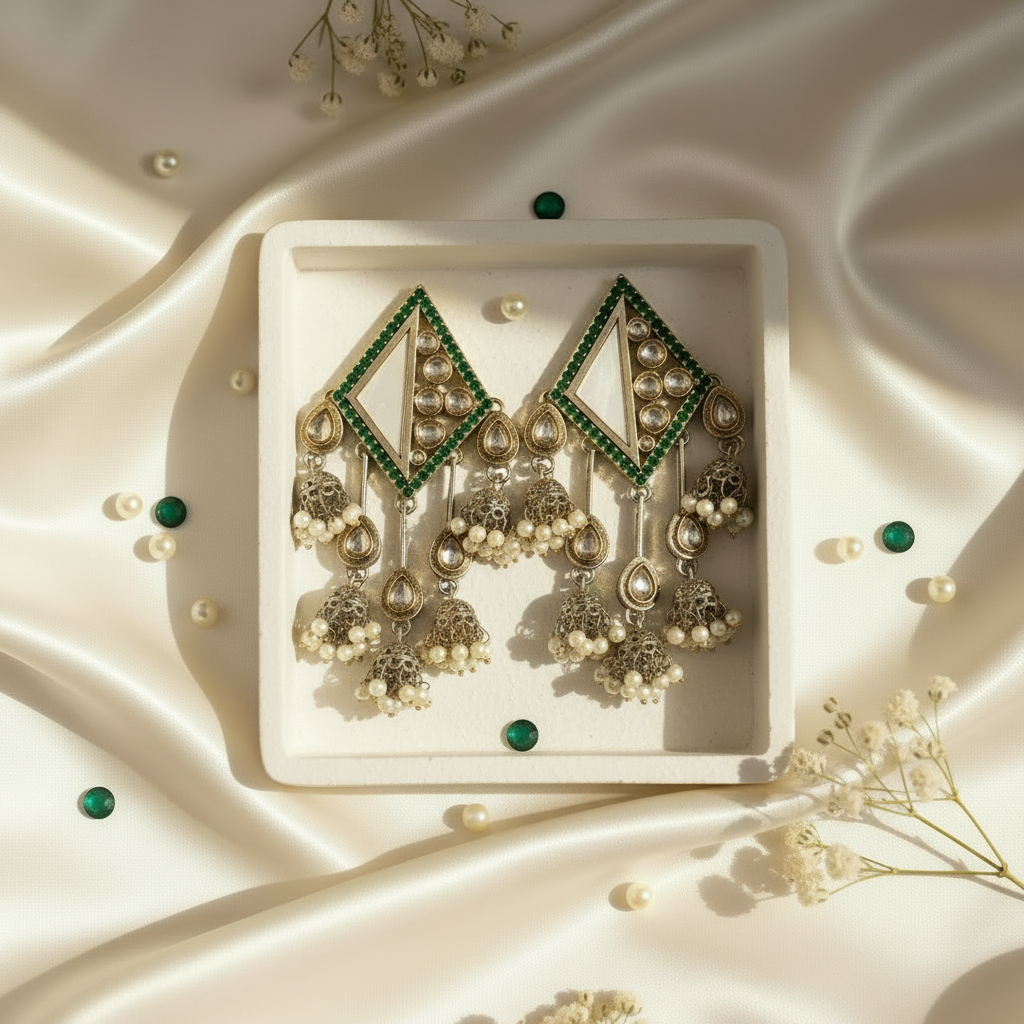 Kundan Polki Mirror Chandelier Earrings
