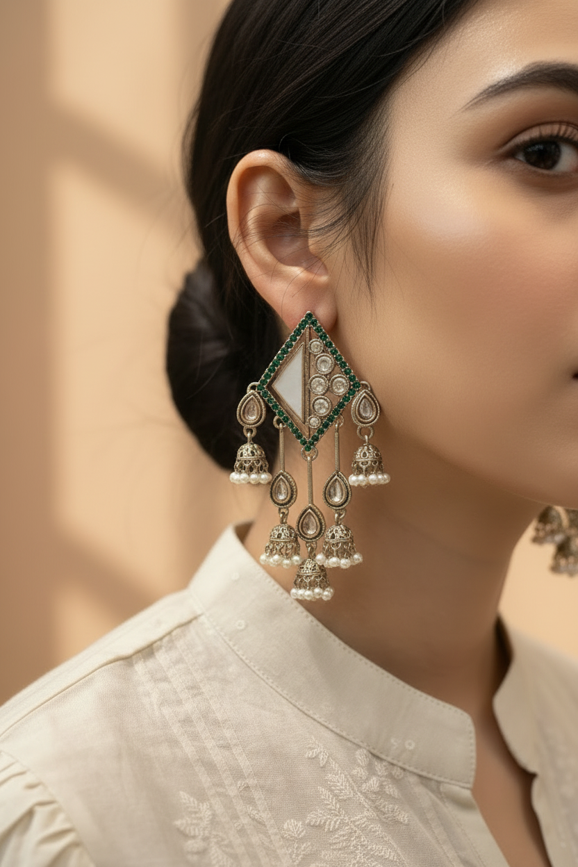 Kundan Polki Mirror Chandelier Earrings