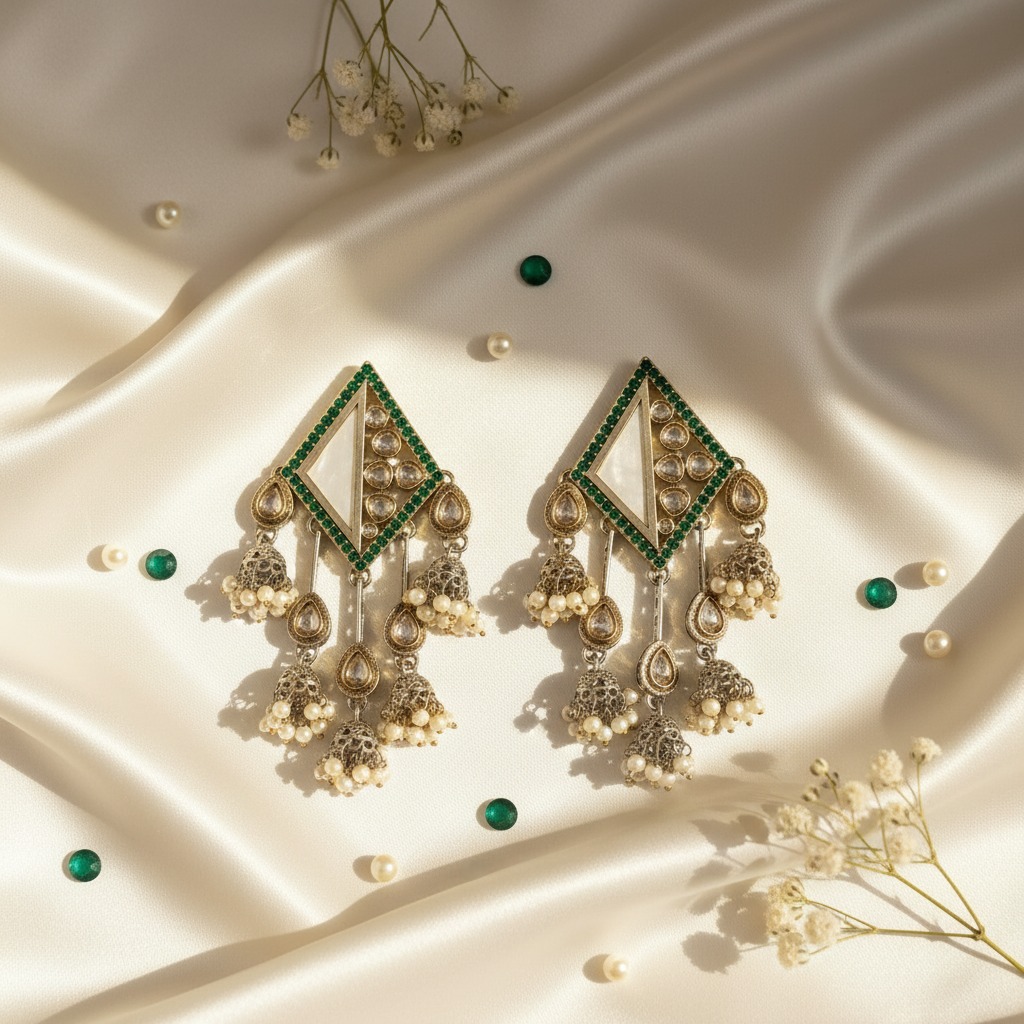Kundan Polki Mirror Chandelier Earrings