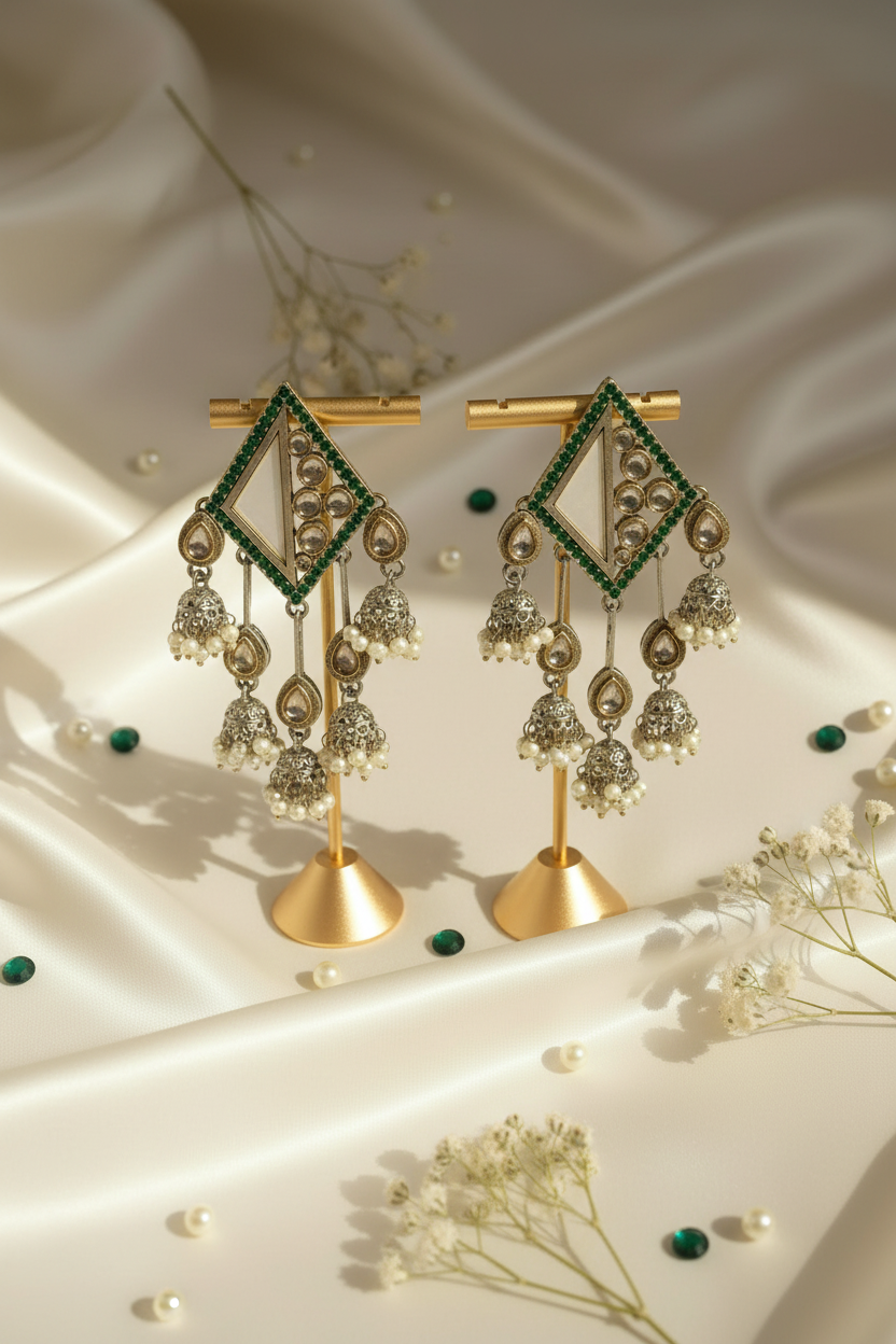 Kundan Polki Mirror Chandelier Earrings