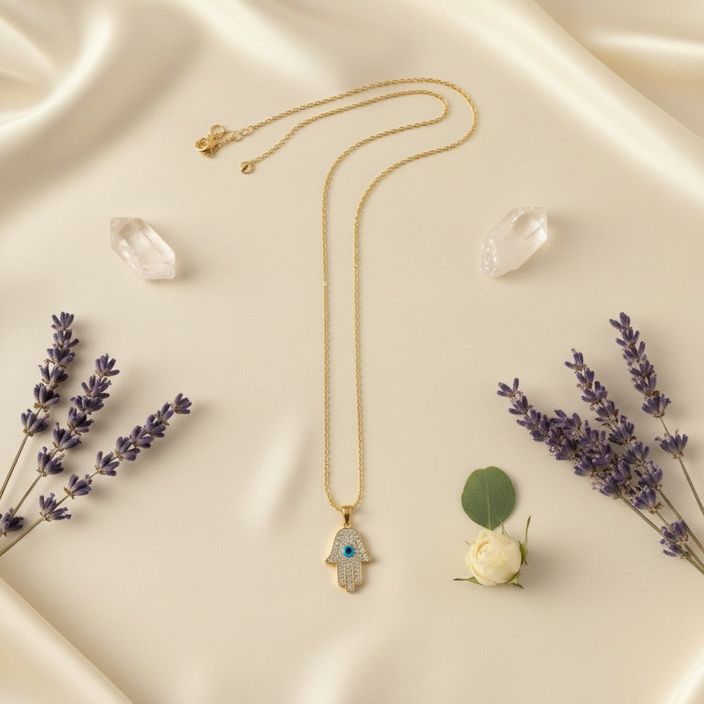 Hamsa Hand Pendant – Gold Evil Eye Charm