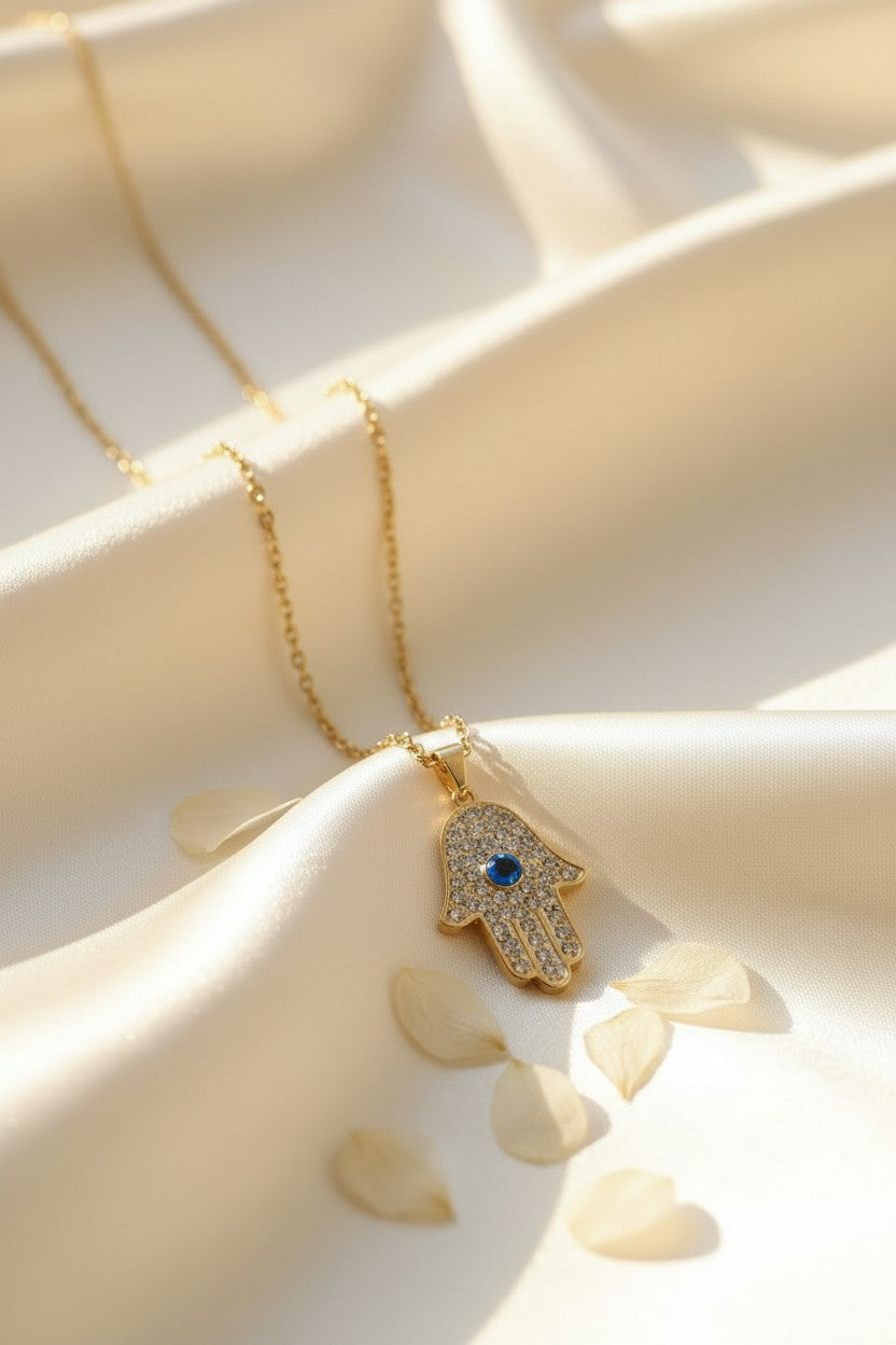 Hamsa Hand Pendant – Gold Evil Eye Charm