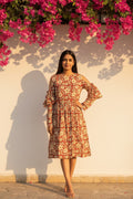 Bagru Bloom Cold-Shoulder Midi Dress