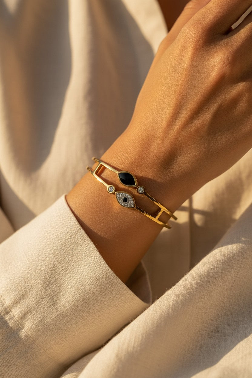 Gold Evil Eye Bangle Bracelet