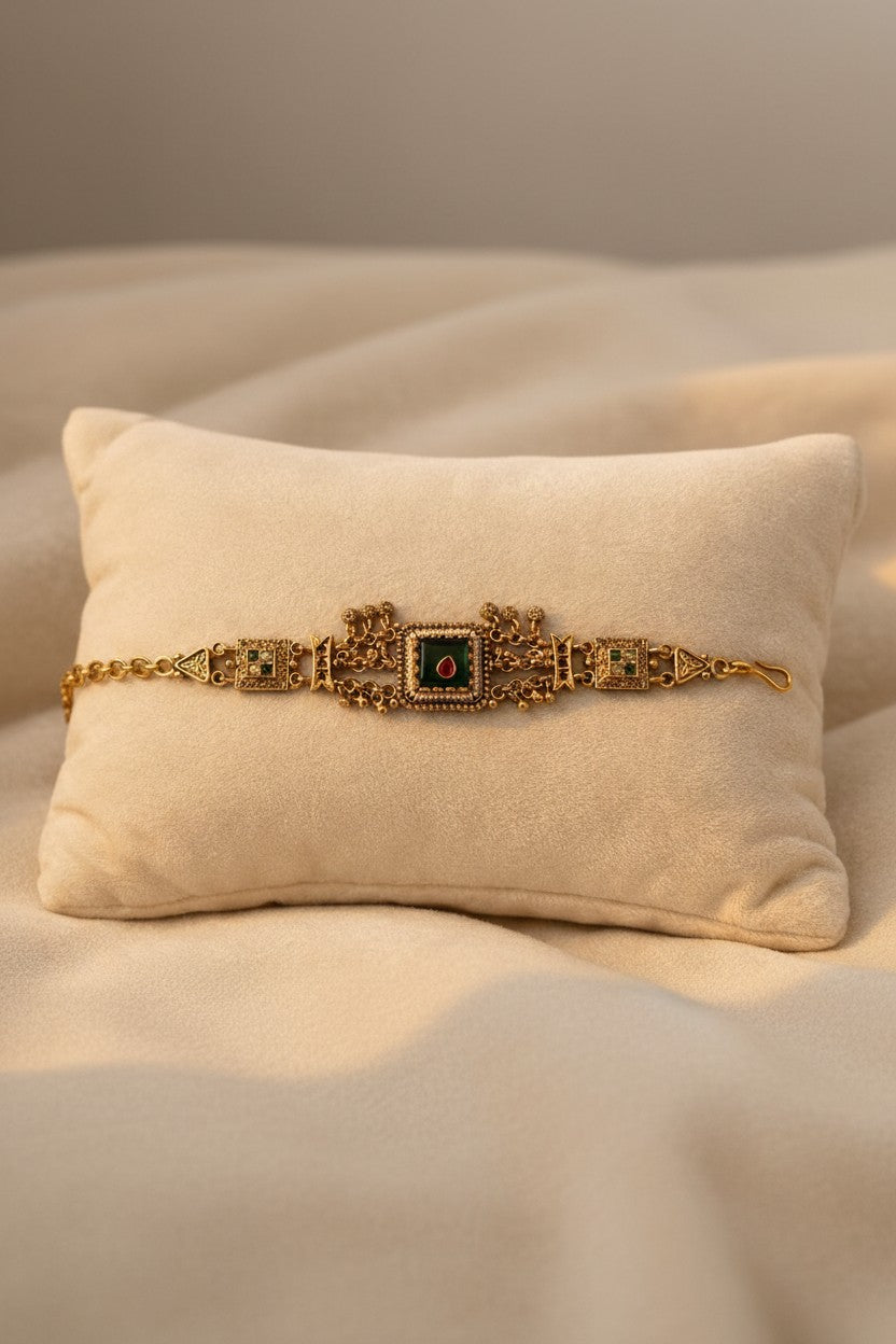 Emerald & Crimson Glass Crystal Bracelet