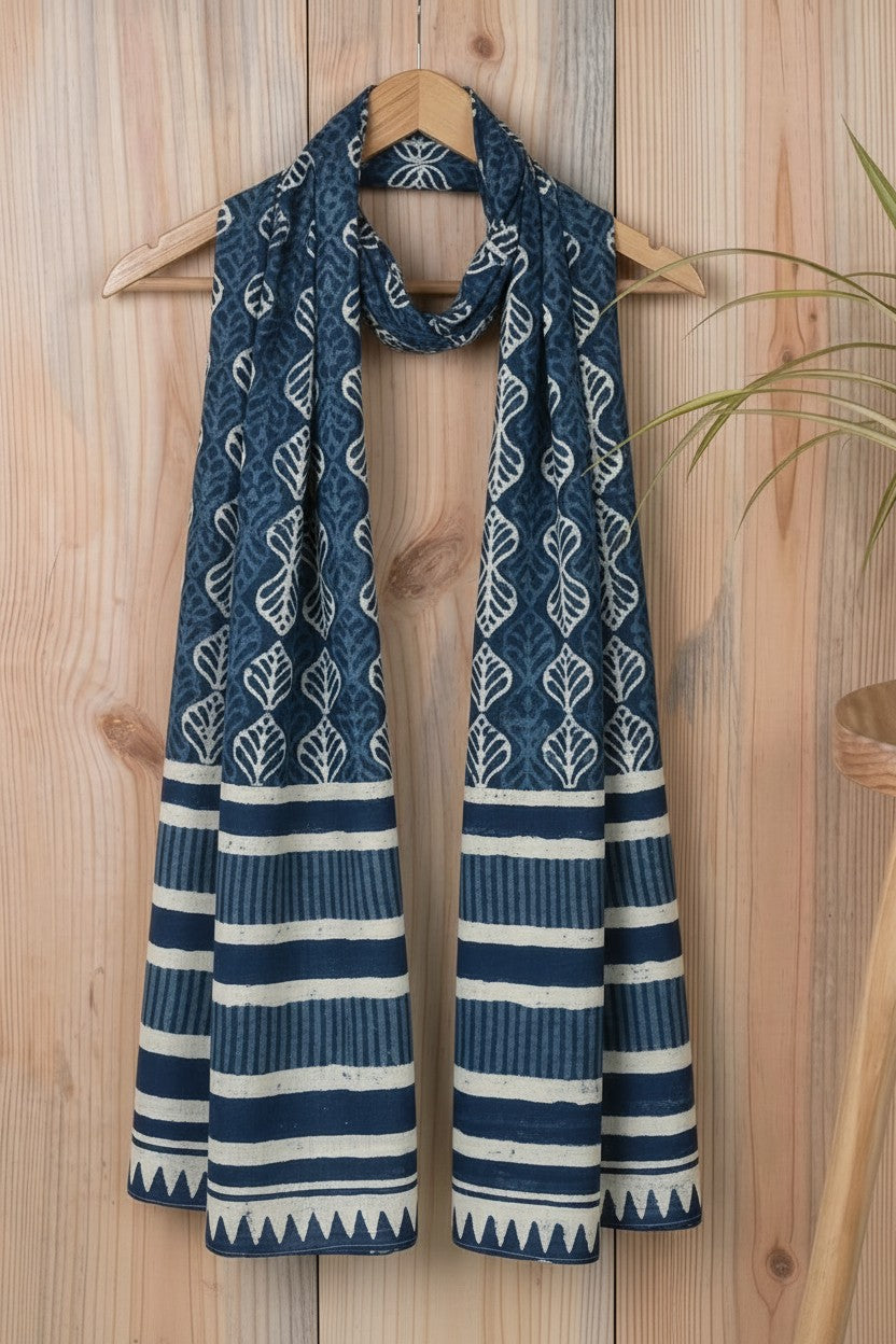 Indigo Bagru Block Print Cotton Stole