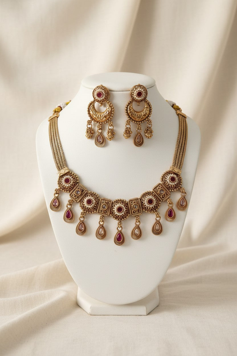 Antique Gold Medallion Necklace Set