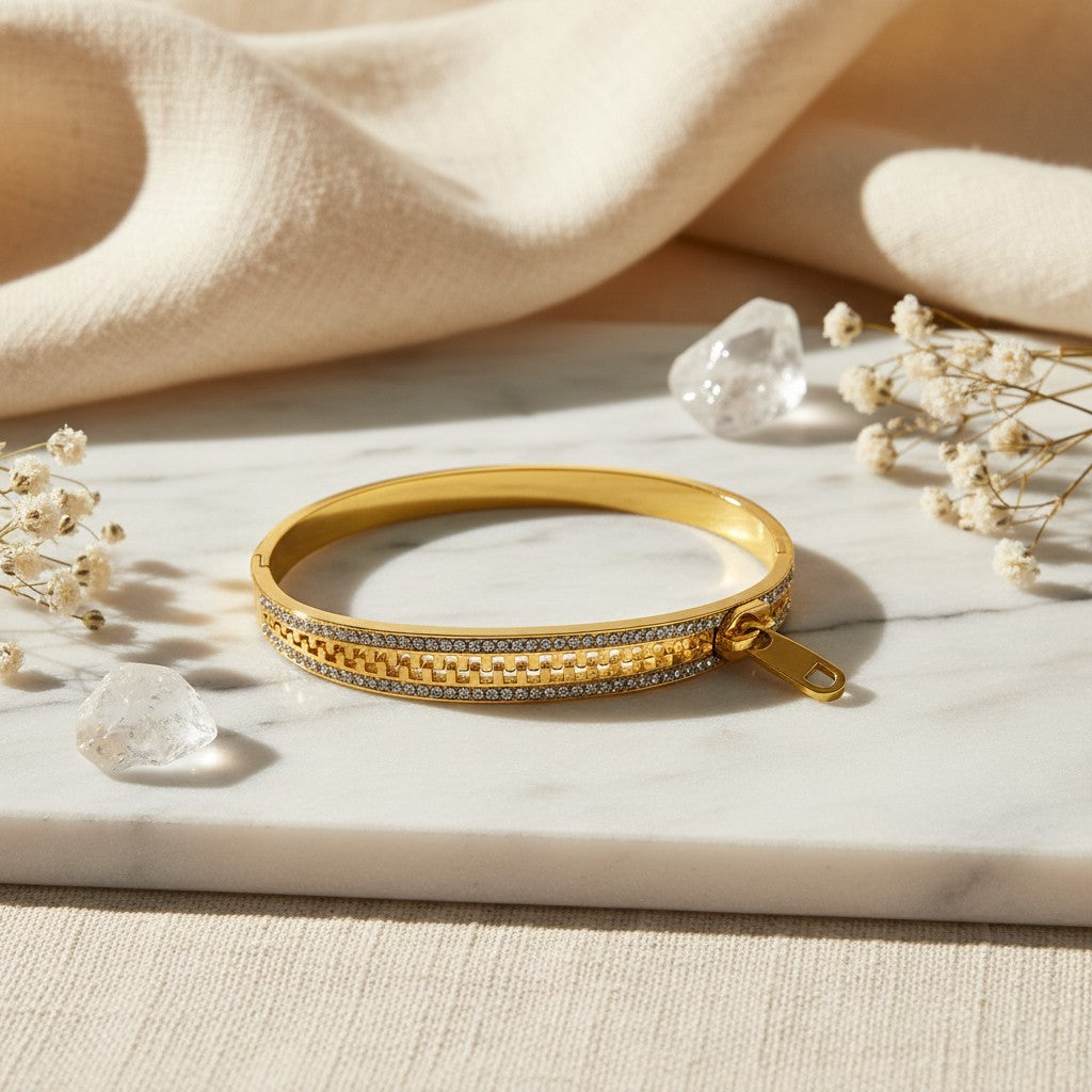 Gold Zipper Crystal Bangle