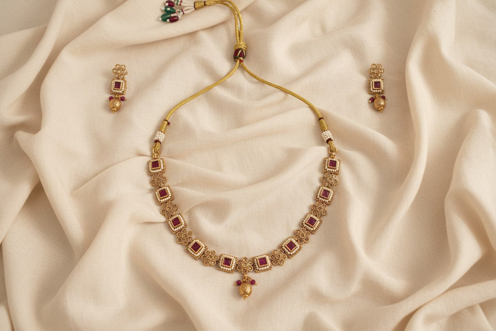 Royal Ruby Square Necklace Set