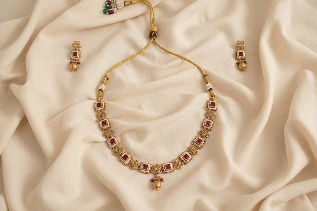 Royal Ruby Square Necklace Set