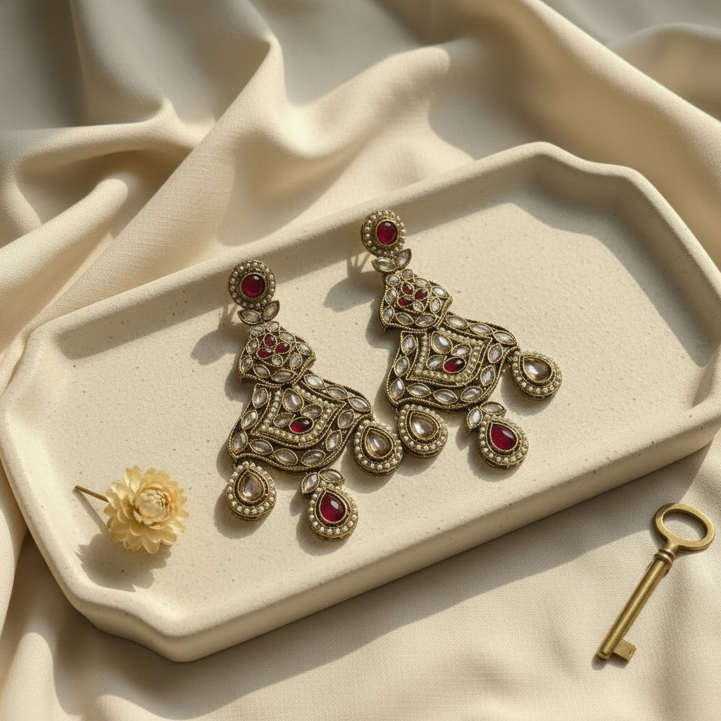 Ruby Kundan Heritage Chandbali Earrings