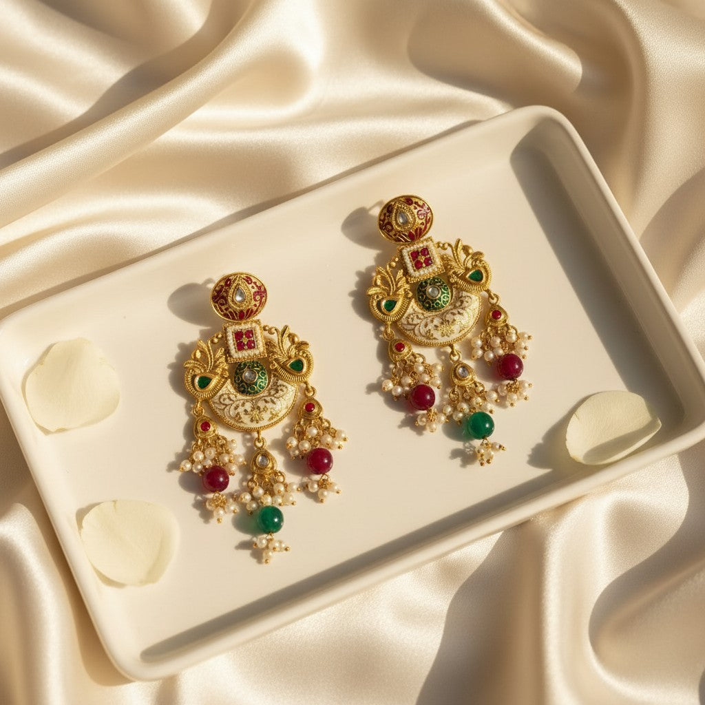 Ruby & Emerald Meenakari Chandbali Earrings