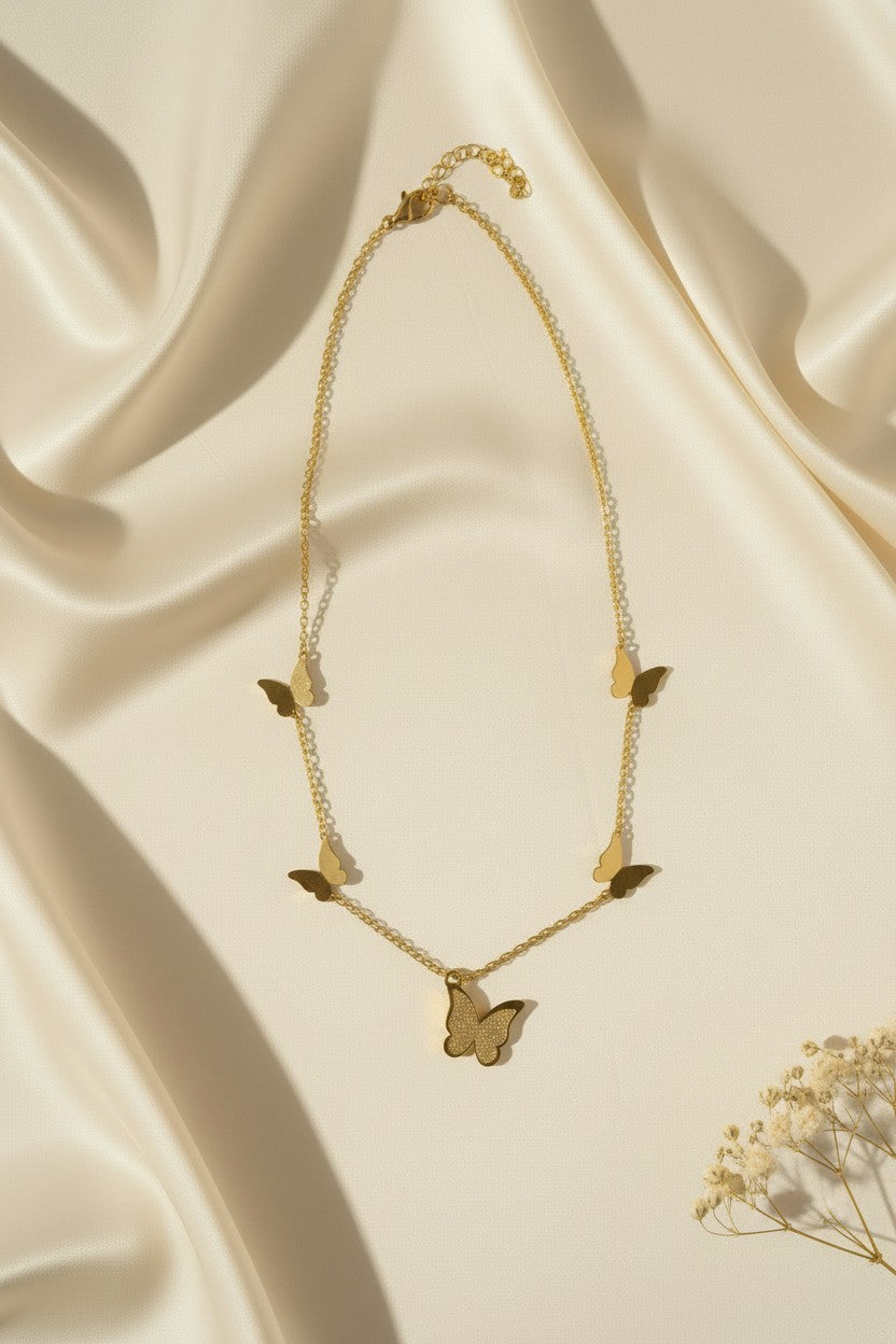 Gold Butterfly Cascade Pendant Necklace
