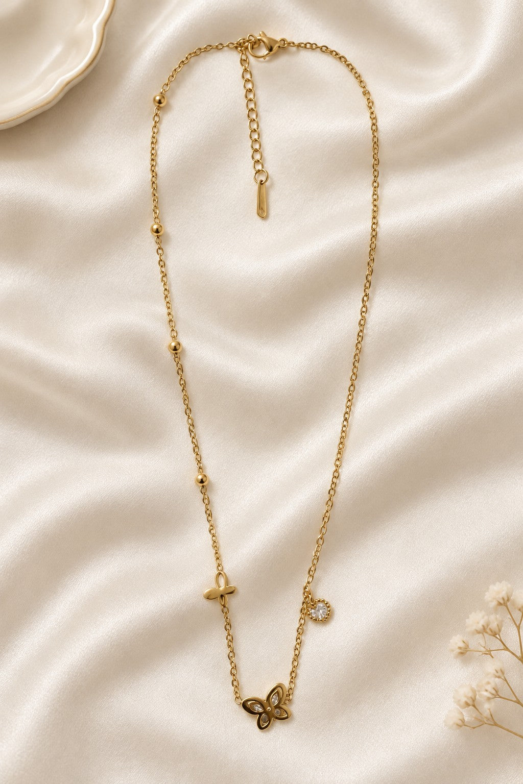 Gold Butterfly Charm Pendant Necklace
