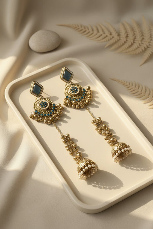 Blue Stone Kundan Chandbali Earrings