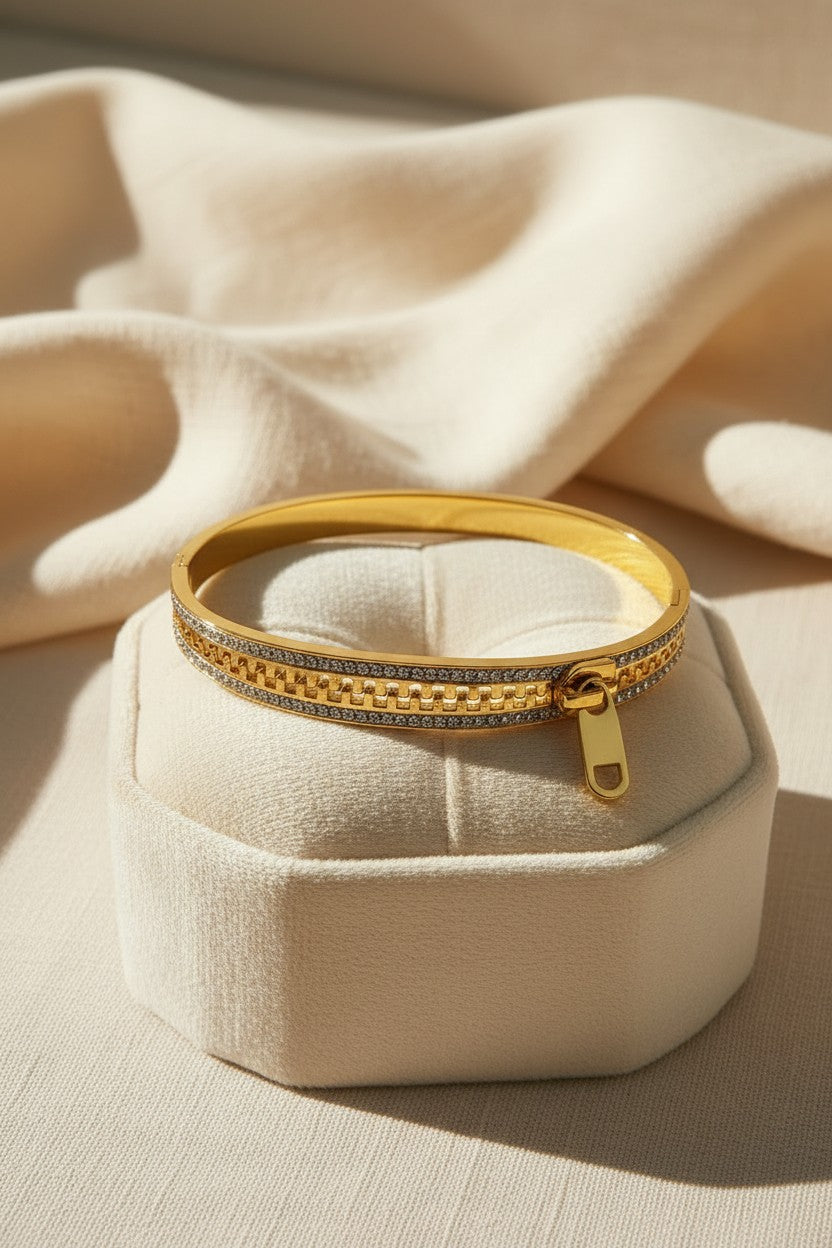 Gold Zipper Crystal Bangle
