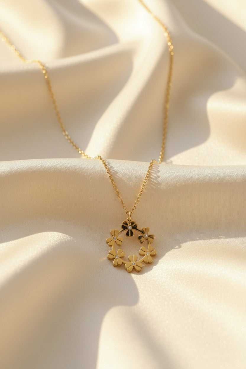 Golden Bloom Circle Pendant Necklace