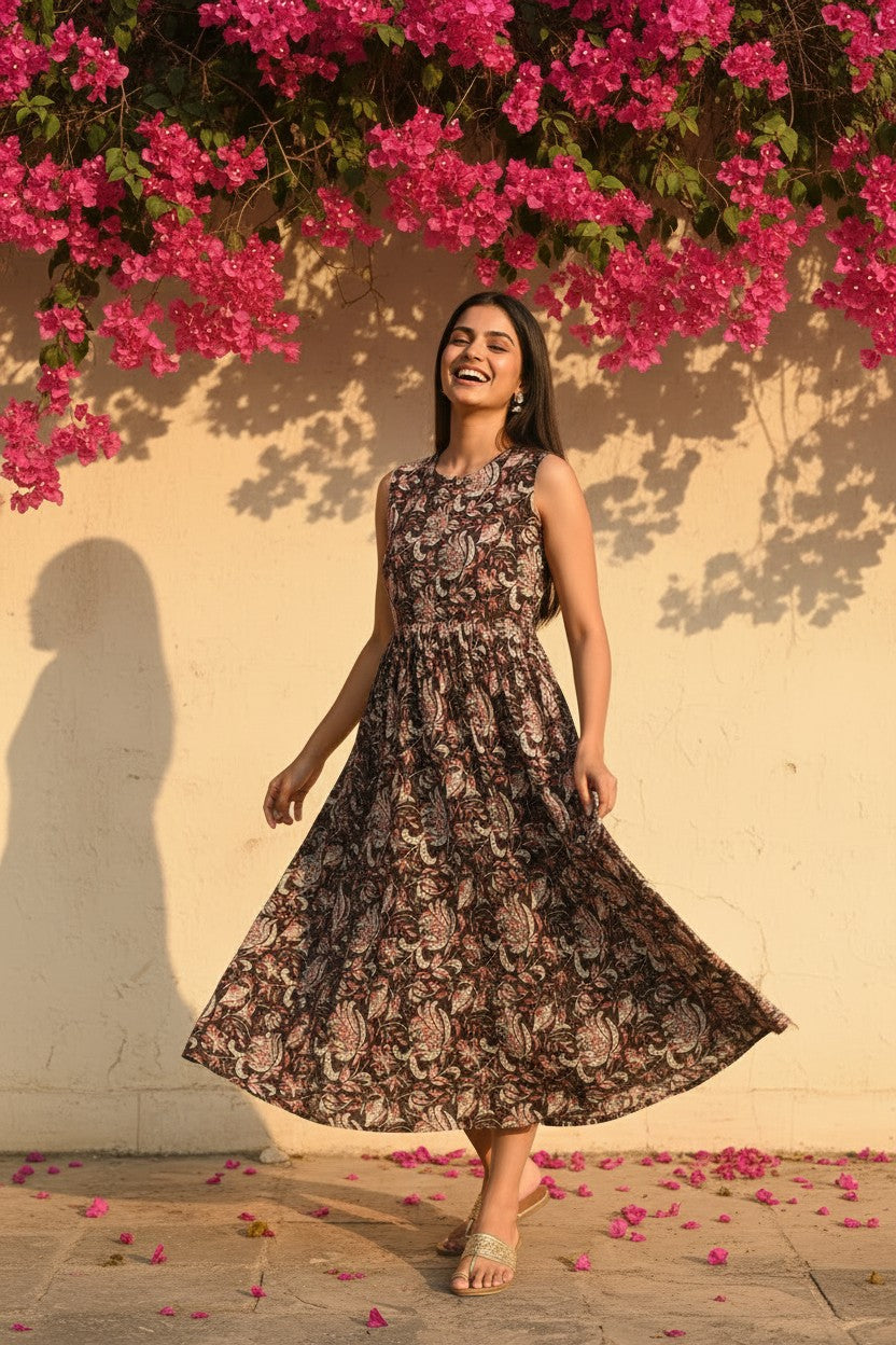 Bagru Block Print Kalamkari Maxi Dress
