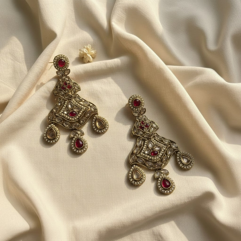 Ruby Kundan Heritage Chandbali Earrings