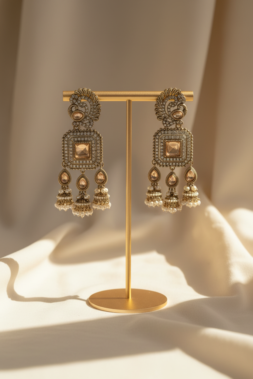 Champagne Gold Crystal Pearl Earrings