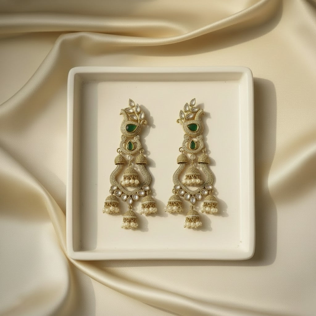 Emerald Pearl Filigree Earrings