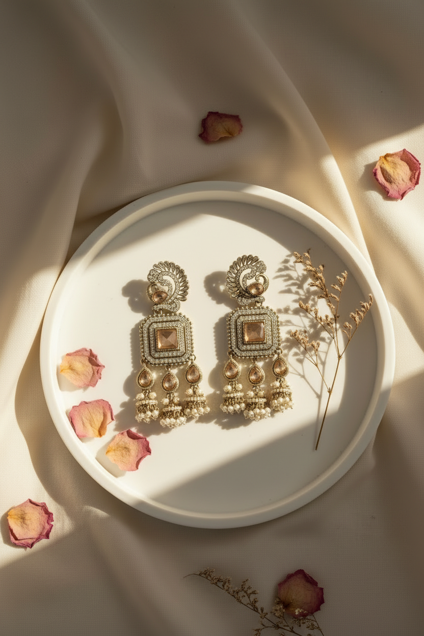 Champagne Gold Crystal Pearl Earrings