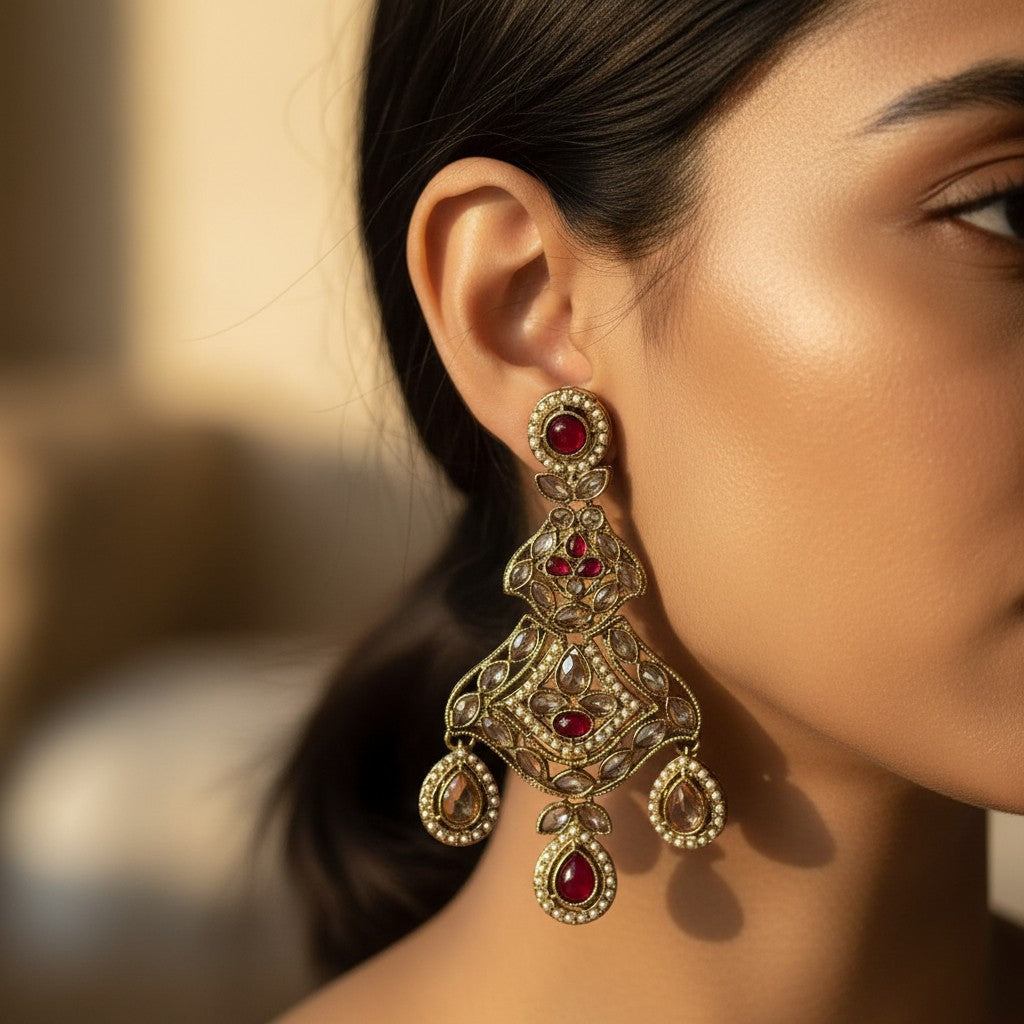 Ruby Kundan Heritage Chandbali Earrings