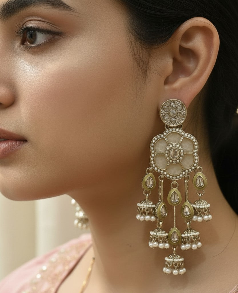Floral Gemstone Jhumka Earrings